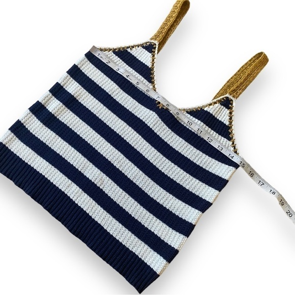 HEM & Thread Navy, White, and Gold Stripe Crochet Knit Tank Top | Size Medium - Picture 13 of 14